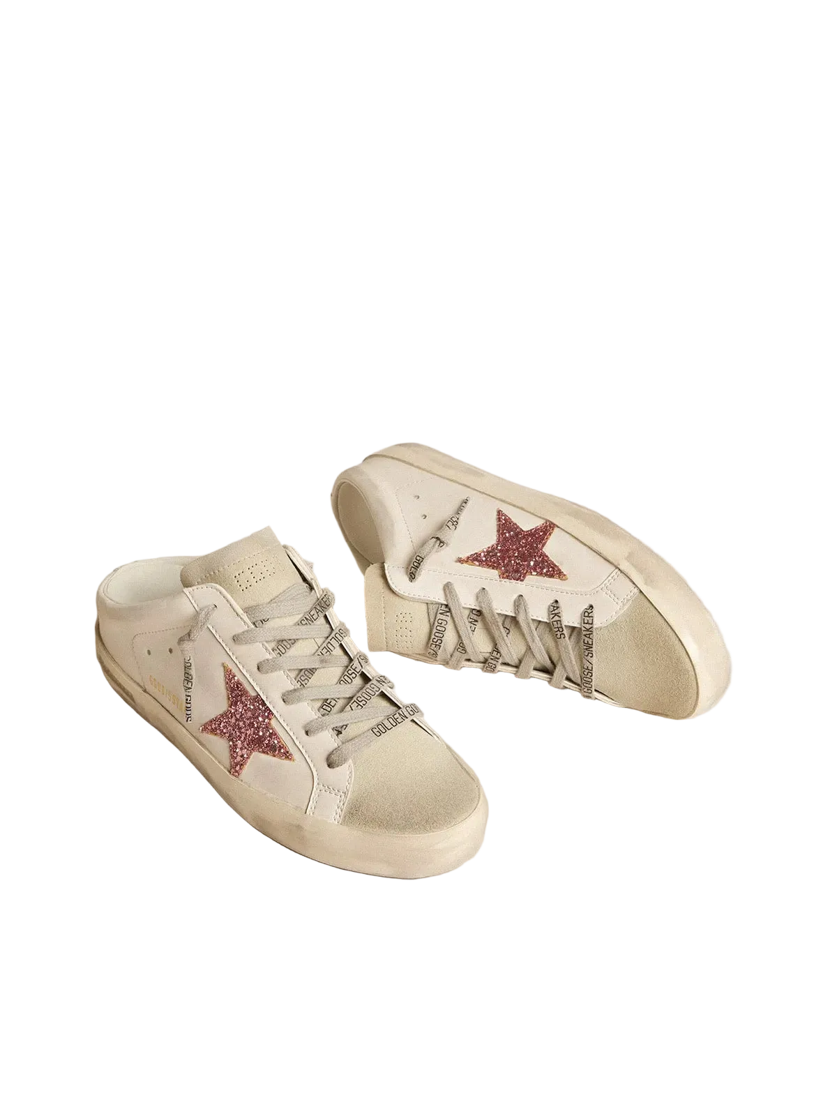 GOLDEN GOOSE Bio-based Super-Star Sabot with pink glitter star and suede toe